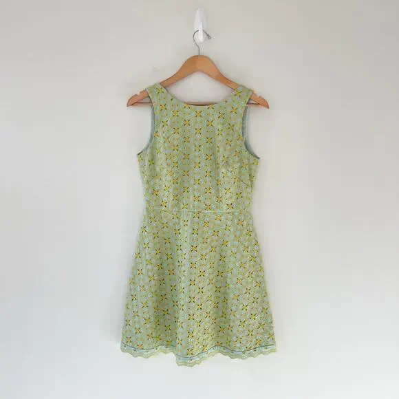 Saloni NWT Jesse Broderie Embroidered Hourglass Cotton Dress in Duckegg Citrine - Picture 4 of 16